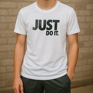 Nike Dri-FIT Boys Breathe JUST DO IT Running T-Shirt White Grey Size L